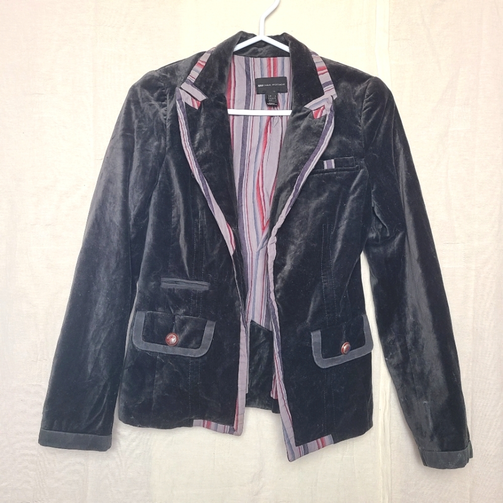 Mango Casual Sportswear Women's XS Blazer Black Velvet Retro Barcode Stripes